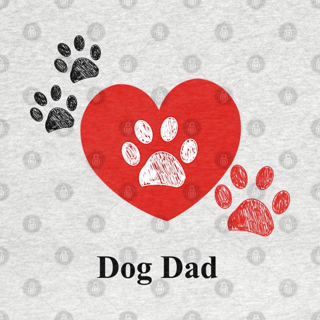 Doodle red paw print. Dog Dad text with heart by GULSENGUNEL